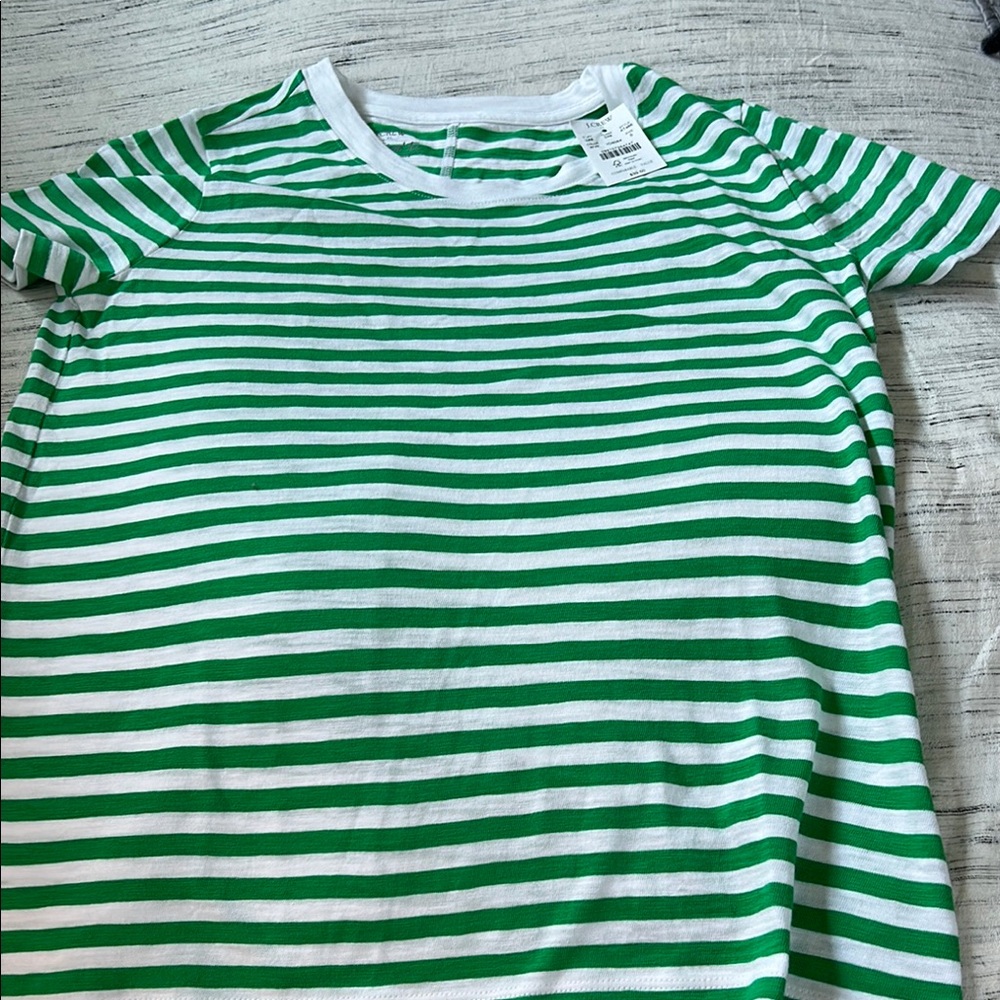 J. Crew Green and White Striped Short Sleeve Tee